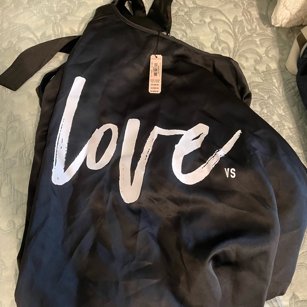 NWT Victoria secret LOVE black satin robe